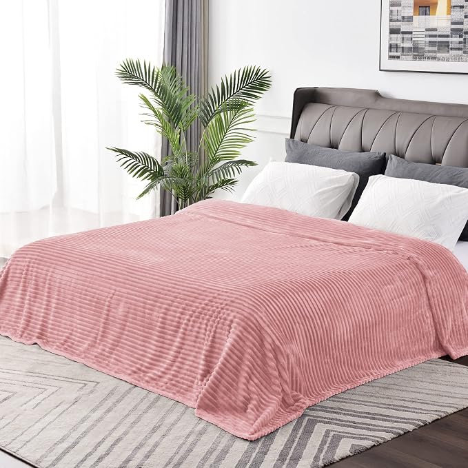 BEDELITE 3D Ribbed Jacquard Pink Full Size Blankes for Bed, 84x90 Inch | Soft Warm Decorative Fluffy Blanket, Cozy Fuzzy Lightweight Plush Fleece Throw Blankets for Bed, Room Decor, Gift for Women