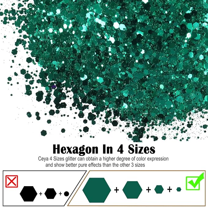 Ceya Chunky Glitter, 4.9oz/ 140g Christmas Green Craft Glitter Powder Mixed Fine Flakes Iridescent Nail Sequins for Nail Art, Hair, Epoxy Resin, Tumblers, Slime, Painting, Festival Decor