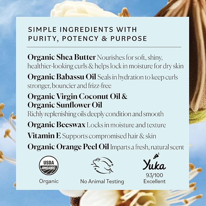 Sky Organics - Organic Shea Butter, Deep Hydration Hair & Skin Nourishing Butter for Curly Hair, Frizz Control, and Smooth Skin – Organic Plant Oils Blend – Vegan, Cruelty-Free