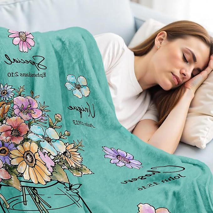 Christian Birthday Gifts for Women, Religious Gifts for Women | Aqua Christian Blanket 60''x 50'', Birthday Gifts for Women, Baptism Confirmation Spiritual Gifts for Girls Daughter Mom