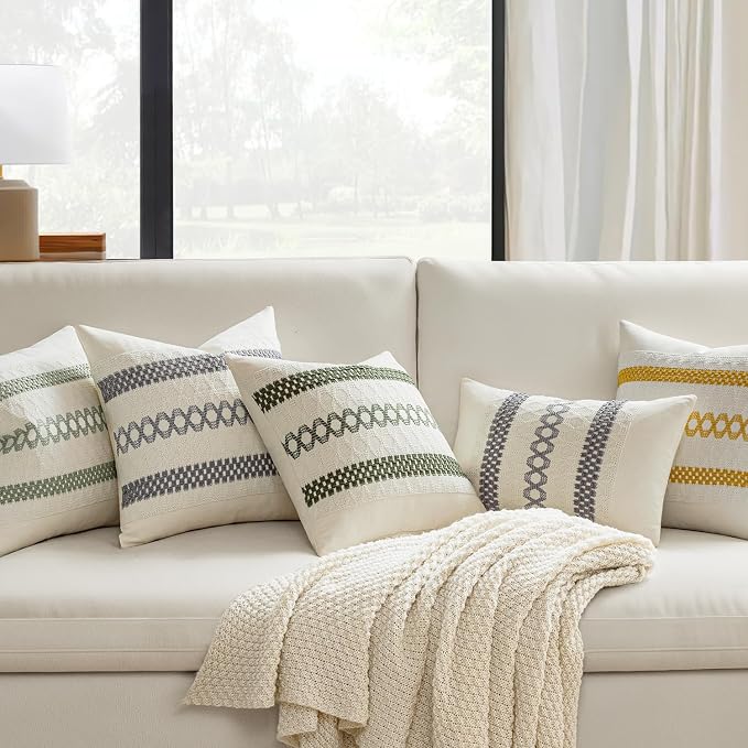 MIULEE Set of 2 Gray Boho Decorative Lumbar Pillow Covers 12x20 Inch | Farmhouse Couch Throw Pillows, Modern Cotton Cushion Covers, Macrame Woven Spring Home Decor for Bed Sofa Chair