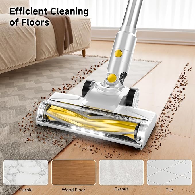 Cordless Vacuum Cleaner, 35Kpa Vacuum Cleaner for Home, 45Mins Stick Vacuum with LED Display, Anti-Tangle & Wall Mount Charging for Hard Floors, Carpet, Pet Hair