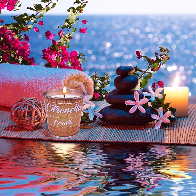 12 Pack Citronella Candle Set Made with Citronella Oils and Natural Soy Wax, 140 Hour Burn Time, 2 oz Small Coffee Brown Bucket Candles for Patio, Home, Backyard, Camping