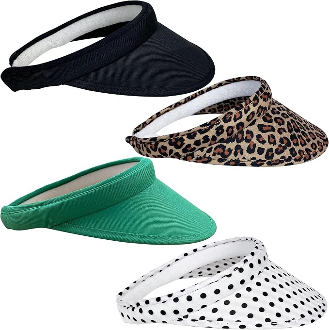 4 Pack Sun Visor Hats Women Men Clip on Cotton Wide Brim Visors Hat Outdoor Sports Golf Beach Travel Tennis Caps