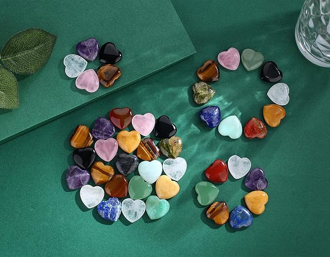 QINJIEJIE 20 PCS Opalite Heart Stones Natural Crystals Polished Healing Pocket Bulk Wholesale Healing Palm Thumb Love Set Reiki Energy Balancing Meditation Gift