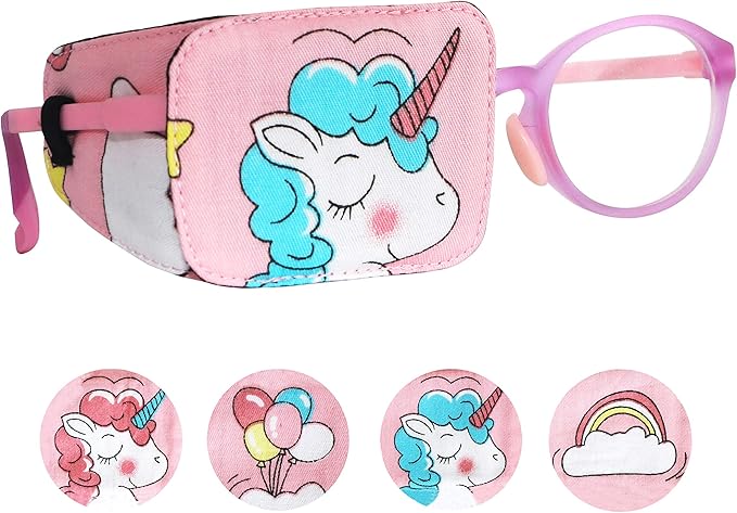Astropic Cotton & Silk Eye Patch for Kids Glasses (Right Eye, Blue Hair Unicorn)