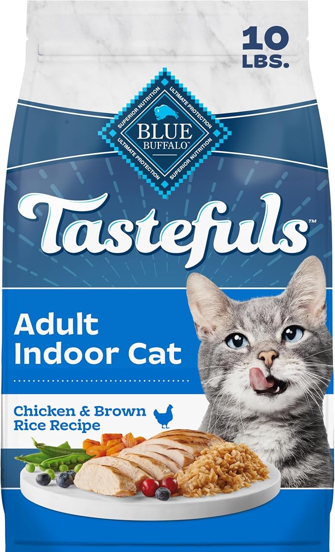 Blue Buffalo Tastefuls Chicken Adult Indoor Dry Cat Food, 10 lb | Chicken & Brown Rice Recipe, Antioxidant-Rich LifeSource Bits, Supports Coat Health