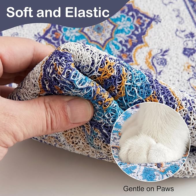 Glittme Cat Litter Mat, 33"x22" Non-Slip Washable Trapping Mat for Cats | Litter Trapping Mat With Thick PVC Coil To Catch Scatter, Soft On Paws And Waterproof Bottom To Protect Floors