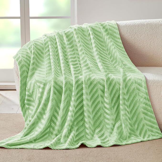 Whale Flotilla Flannel Fleece Fall Throw Blanket for Couch, Light Green | Lightweight Breathable Soft Sofa Throws, Plush Fluffy Chevron Design Decorative Blankets for Home Life, 50x60 Inch