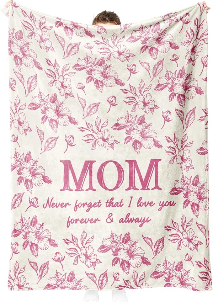 Gifts for Mom, Mom Birthday Gifts from Daughter Son, To My Mom Blanket | I Love You Mom Gifts for Birthday, Christmas, Mothers Day, Blanket for Mom with Hibiscus Flowers Print, 60" x 50", Pink