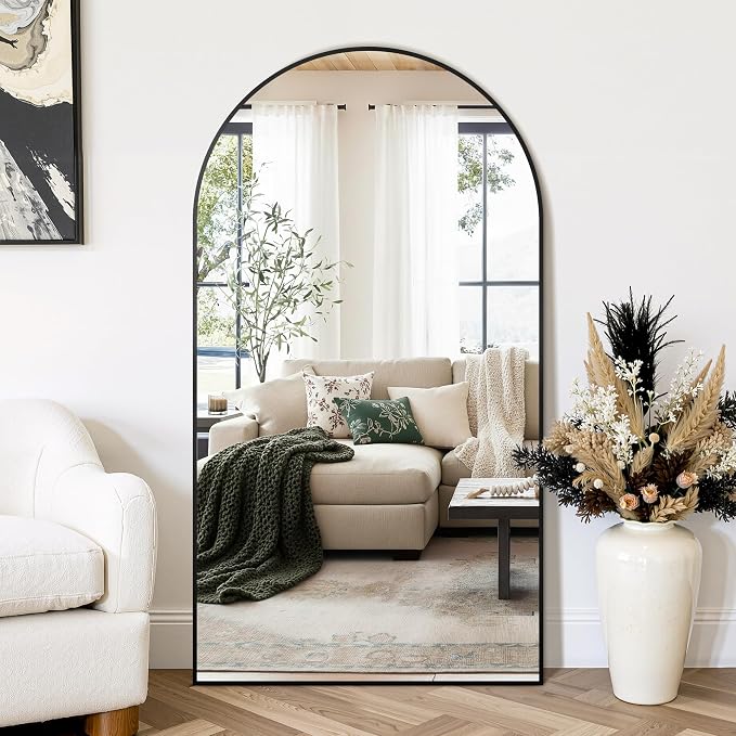 Arched Bathroom Mirror for Wall, 55" x 30" Metal Frame Vanity Mirror, Black | Aluminium Alloy Frame, HD Shatterproof Glass, Hanging or Leaning, for Bathroom Over Sink , Entryway, Bedroom, Living Room