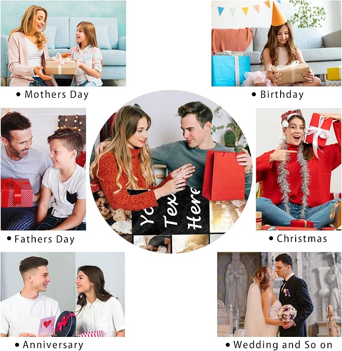 Custom Blanket with Picture Customized Blankets Customizable Photo Text Blanket Personalized Christmas Birthday Photos Gifts for Mom Dad Couple Girlfriend Boyfriend Man Women Pet Baby Wife Husband