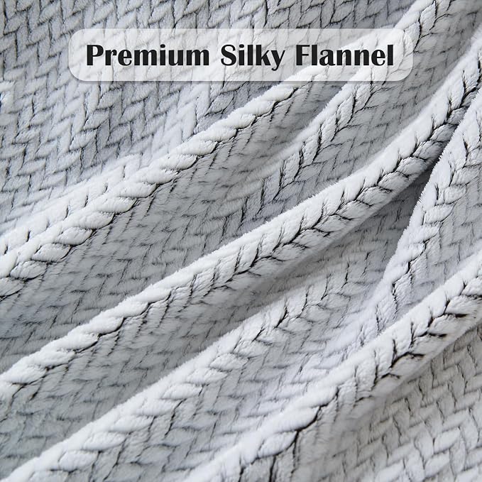 NEWCOSPLAY Fleece Leaves Pattern Throw Blanket, Frosty Dark Grey, 50"x60" | Super Soft Throw Blanket, Lightweight Cozy Bed Sofa Blanket, Premium Silky Flannel Fleece, Travel Blanket for All Season Use