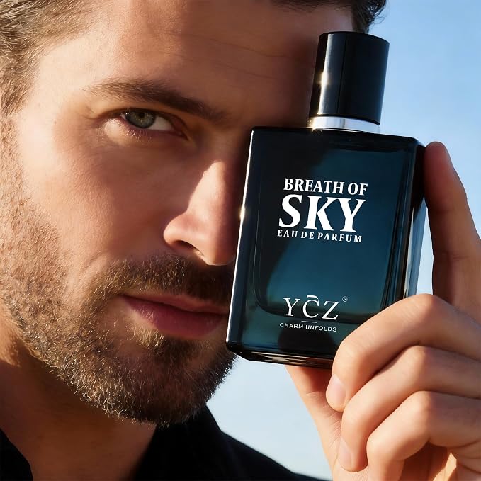 Ycz SKY Cologne for Men, 1.7oz Long-Lasting Eau de Parfum -Aromatic Woody Scent with Orange Blossom & Rose, Amber & Cedarwood Base, Fresh Masculine for Daily Wear, Date Night & Special Occasions
