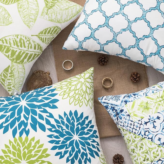 Phantoscope New Living Blue&Green Decorative Throw Pillow Case Cushion Cover 20" x 20" 50 x 50 cm Set of 4