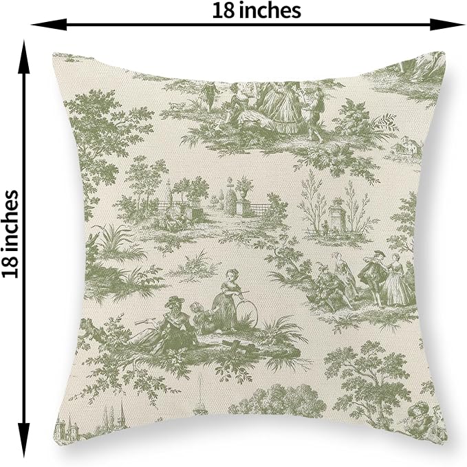 French Country Pillow Covers 18x18 Set of 2 Vintage Sage Green Throw Pillows French Country Outdoor Decorative Pillowcase Retro Rustic Linen Decor Farmhouse Cushion Case for Couch Bed Sofa