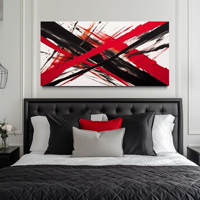 Large Canvas Wall Art for Living Room Black and Withe Red Abstract Print Picture Bedroom Office Wall Decor Modern Framed Abstract Wall Decoration Artwork Size 29x58 Ready to Hang