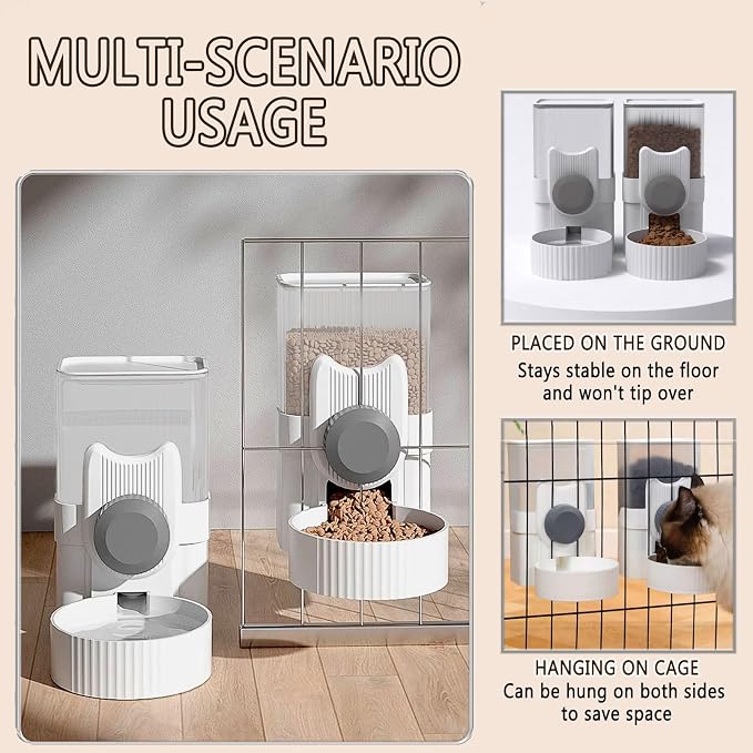 kathson Rabbit Feeder for Cage,Bunny Water Bottle,Pet Food Dispenser,Grey | Gravity Automatic Guinea Pig Feeder Waterer Set,Hanging Small Pet Food Bowl Feeding Station for Ferret Chinchilla Cat Puppy