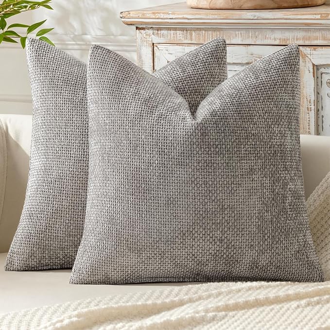 MIULEE Decorative Couch Throw Pillow Covers 18x18 Inch Light Gray 2 Pack | Modern Boho Accent, Soft Chenille Pillow Covers, Farmhouse Cushion Cases for Home Decor Bed Sofa Living Room