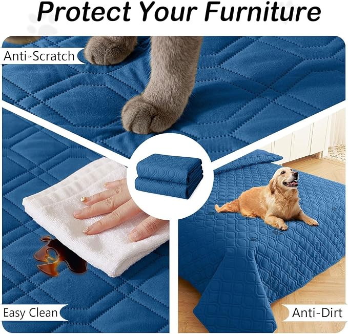 Waterproof Dog Bed Blanket - Soft Pet Blanket & Sofa Cover for Dogs | Reversible Washable Furniture Protector, Couch Covers for Pets (30x70 Inch, Navy Blue/Navy Blue)