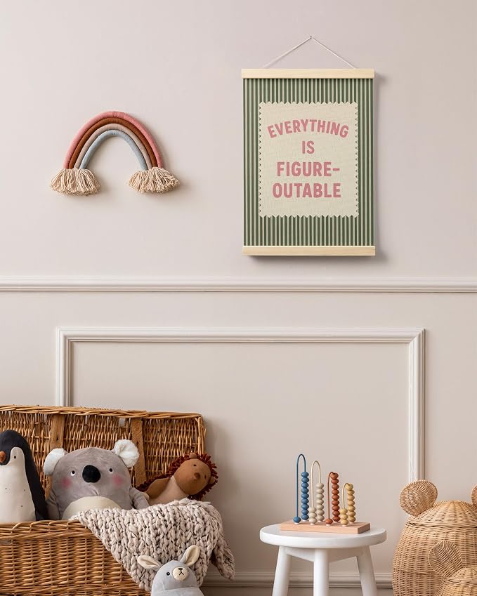 FGFK Everything Is Figureoutable Inspirational Wall Art Poster Hanger Frame, Retro Pink and Green Positive Affirmations Canvas Prints Framed Wall Decor for Home Classroom Office, 12x16 Inch