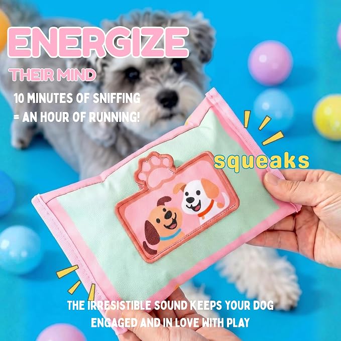 ORIGINAL Interactive Dog Snuffle Wipe Puzzle Toy | Quality Tested, Reinforced Stitching | Anti-Boredom Mental Stimulation | Slow Feeding & Enrichment Game | Small Medium Dogs | Tissue (Pink)