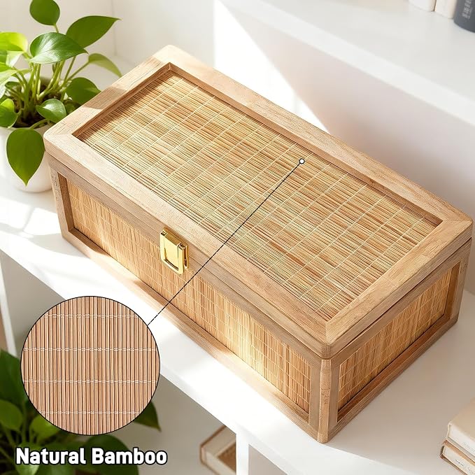 Memory Box, Unique Bamboo Keepsake Boxes with Hinged Lids, Boho Wedding Keepsake Box, Decorative Box with Lid for Crafts, trinkets and Photo Storage