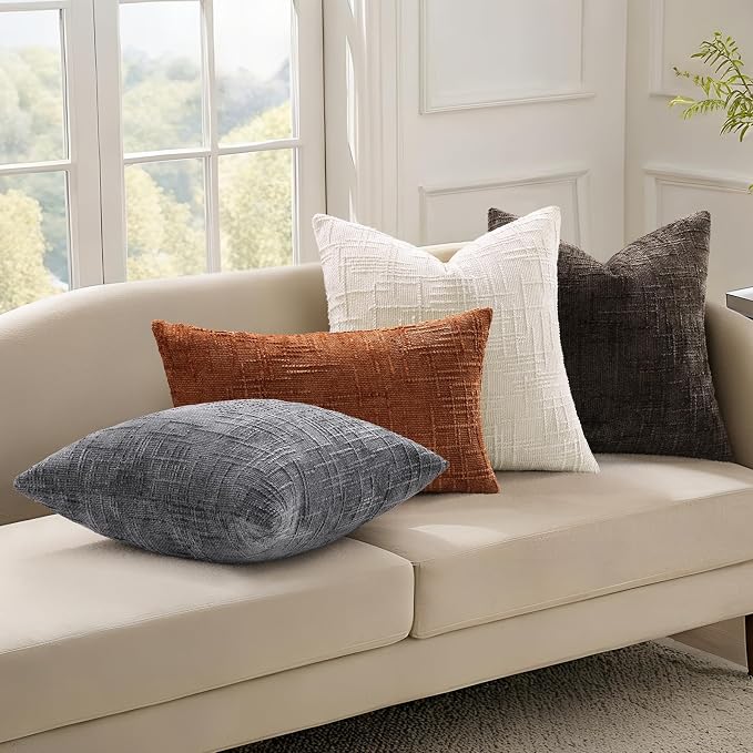 decorUhome Textured Chenille Throw Pillow Covers 12x20 Set of 2 Dark Brown | Fall Modern Farmhouse Soft Cozy Slubby Couch Pillow Cases Boho Decorative Pillow Cases for Bed Sofa Living Room Home Decor