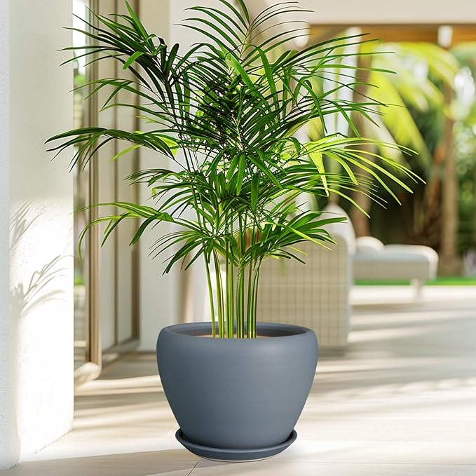 Ceramicfor Ceramic Pot for Plants - 8 Inch Plant Pot Indoor with Drainage Hole and Saucer Decorative Planter for Outdoor Plants Modern Flower Pot for Home Decor Garden Gray