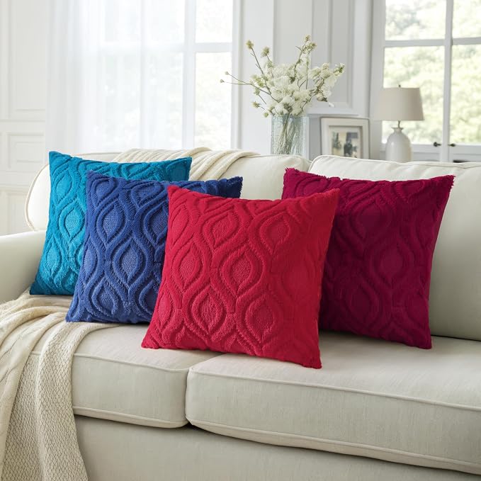 decorUhome Faux Fur Plush Soft Turquoise Throw Pillow Covers 18x18 Set of 2 | Plush Solid Fall Couch Pillow Covers, Accent Modern Farmhouse Neutral Decorative Square Pillow Cases for Sofa Bed Living Room