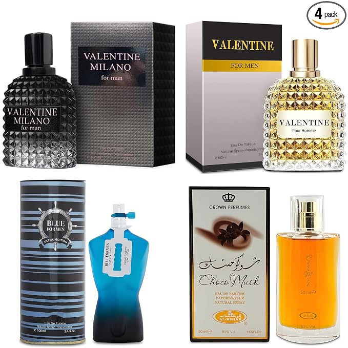 A CENTER Men's Cologne Gift Set Include Valentine Milano,Valentine,Choco Musk & Blue for Men Ultra - 3.4 Fl Oz Each | Vanilla Bourbon, Leather & Amber Floral Fragrance | Luxury Eau de Toilette