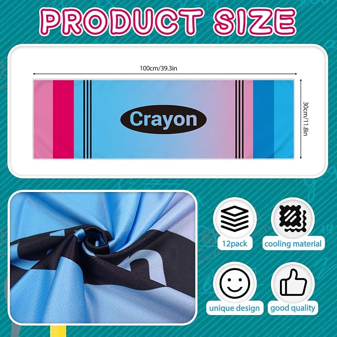 12PCS 40"X12" Crayon Cooling Towels, Fast Drying Sports Towel Soft and Breathable Neck Cooling Towel Baseball Swag, Suitable for Party Gifts Baseball Team Coach Gift Outdoor Camping Gym