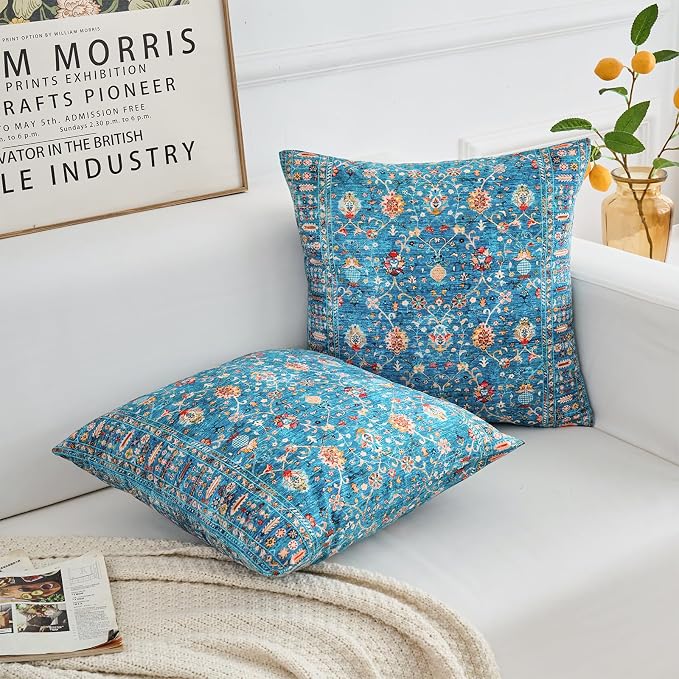 Boho Throw Pillow Covers 20x20 inch Set of 2,Boho Vintage Carpet Pattern Antique Ethnic Decor Double Sided Pattern Cushion Cover Soft Pillow Case Living Sofa Room Bed Square Pillow Cover