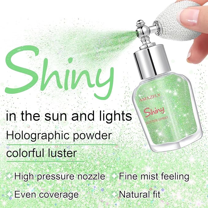 Hair and Body Glitter Spray, Shimmering Powder Sparkle Powder Makeup, Glitter Loose Sparkle Makeup for Body Highlighter,Festival Prom Rave Accessories (Green)