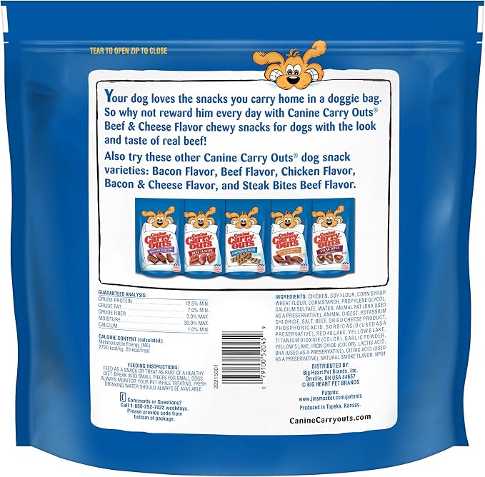 Canine Carry Outs Beef & Cheese Flavor Dog Treats, 47oz, 2.9 Pound (Pack of 4)