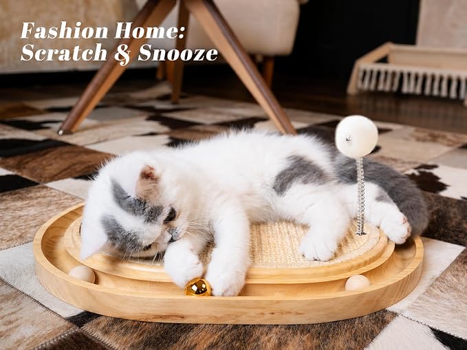 CHEERHOME PETS Sisal Cat Scratcher Pad, Wooden Interactive Cat Puzzle Toy