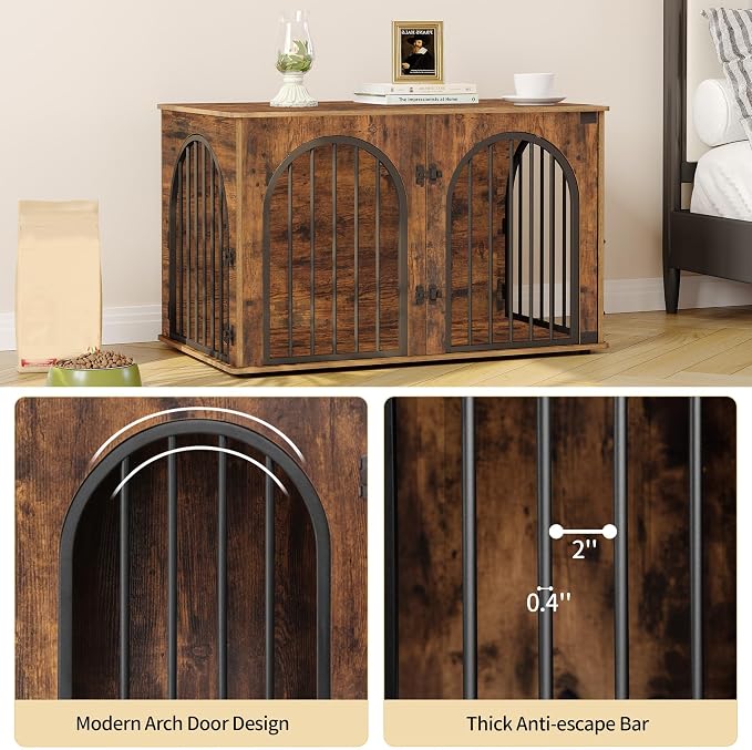Hzuaneri 39.4'' Dog Crate Furniture,Dog Kennel Indoor for Medium/Large Dogs | Dog Kennel Furniture Wooden Dog Cage Heavy Duty Dog Crate Decorative Pet House End Side Table TV Stand,Rustic Brown DFC84101B