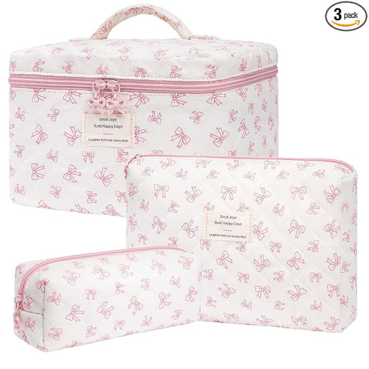 honitty Makeup Bag,Quilted Cosmetic Bags,Large Floral Make Up Organize bag,Makeup Bag Set for Women,Flower Travel Toiletry Bag