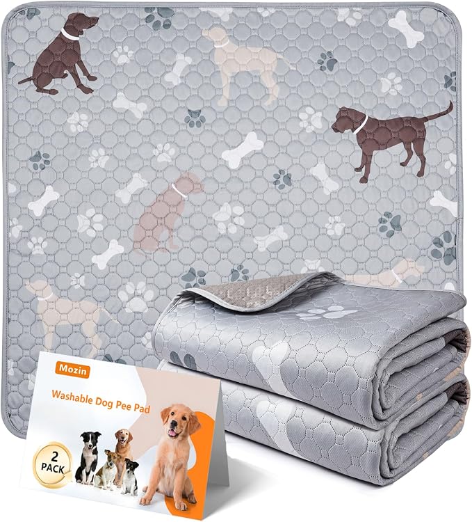 Mozin Washable Pee Pads for Dogs, 2 Pack Super Absorbent Dog Training Pads Leakproof Non-Slip Reusable Puppy Pads, Waterproof whelping Pad for Housebreak, Playpen, Crate,Potty Training, Couch- 18"x24"
