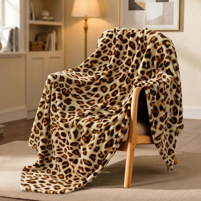Excervent Leopard Print Throw Blanket for Bed, 50x60 inches, White | 300 GSM Lightweight Fleece Cheetah Throw Blanket for Couch Sofa Bed, Super Soft Cozy Warm Blankets, Suitable for All Seasons