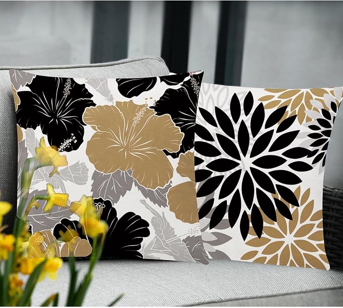 Brown Black Throw Pillow Covers 18x18 Set of 6, Neutral Floral Home Decor | daisy Floral, decorative cushion cover, Breathable Linen, standard Throw Pillow Size, modern Couch Sofa Living Room