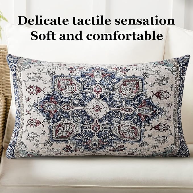 Boho Throw Pillow Covers 12x20 inch Set of 2,Soft Pillowcases Bohemia Carpet Printing Pattern Decorative Sofa Living Room Bed Rectangle Pillow Case Cushion Cover-Blue Cyan