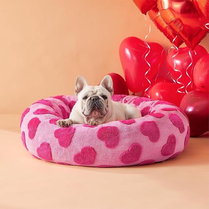 LE SURE Shown on TV Jacquard Donut Dog Beds Medium,Lover Hearts 30x30x8in | Orthopedic Calming Pet Bed Sofa, Original Design Pattern,Washable Cover,Cute Home Decor as Gift for Pet,Anti Slip Bottom