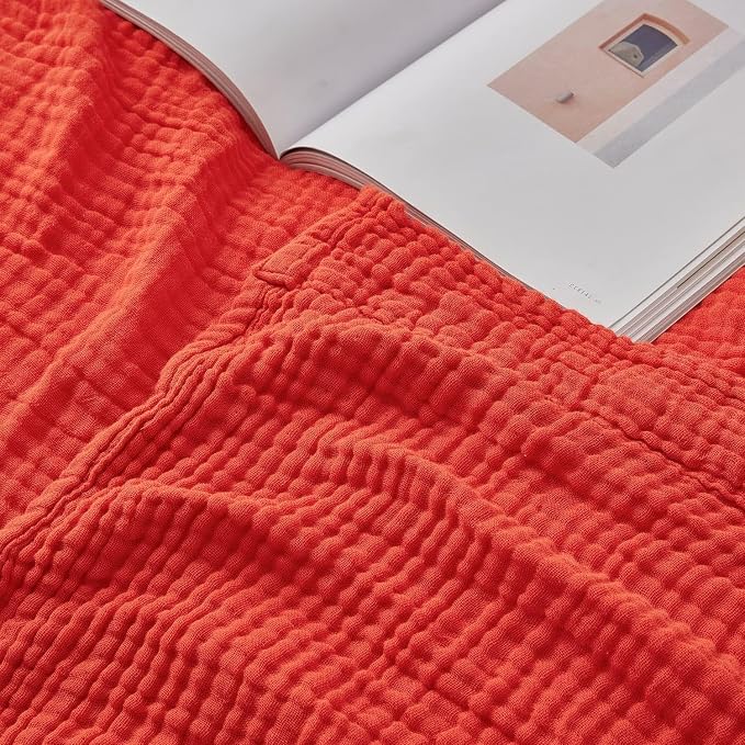EMME Muslin Blankets for Adults Throw Blanket for Couch Breathable Gauze Soft Lightweight Airy Orange Rust Twin 60" x 80"