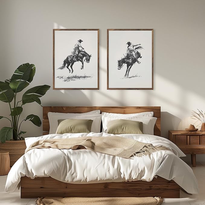 Western Cowboy Wall Art Decor Vintage Western Canvas Posters Retro Rodeo Prints Farmhouse Southwestern Pictures Cowboy Painting Antique Mid Century Artwork for Bathroom Bedroom 16x24x2 Inch Unframed