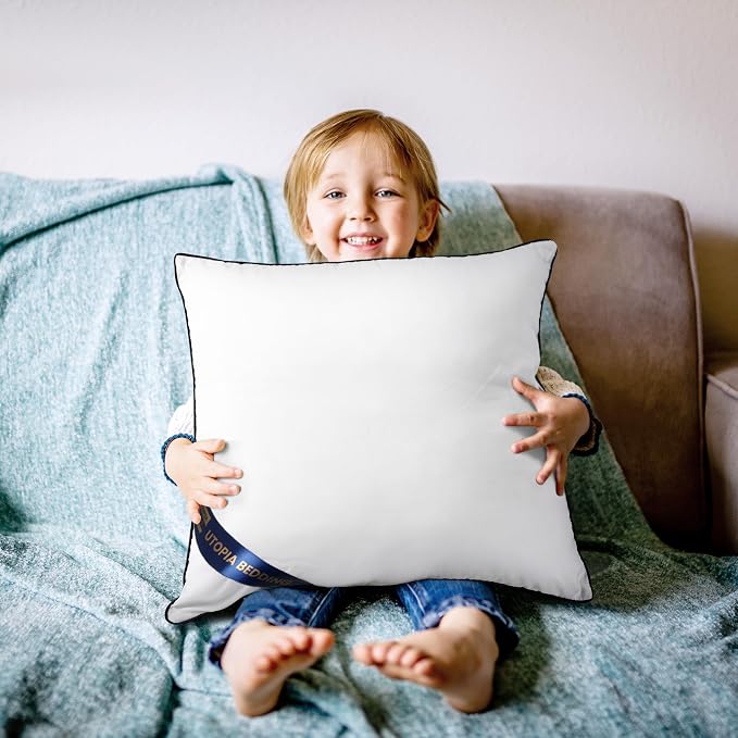 Utopia Bedding 16x16 Throw Pillow Inserts, Decorative Pillows, Pack of 4 | Piping Throw Pillows, Plush & Supportive, Aesthetic Cushion Sham Stuffer for Sofa, Office, Couch & Bed, Set of 4, White
