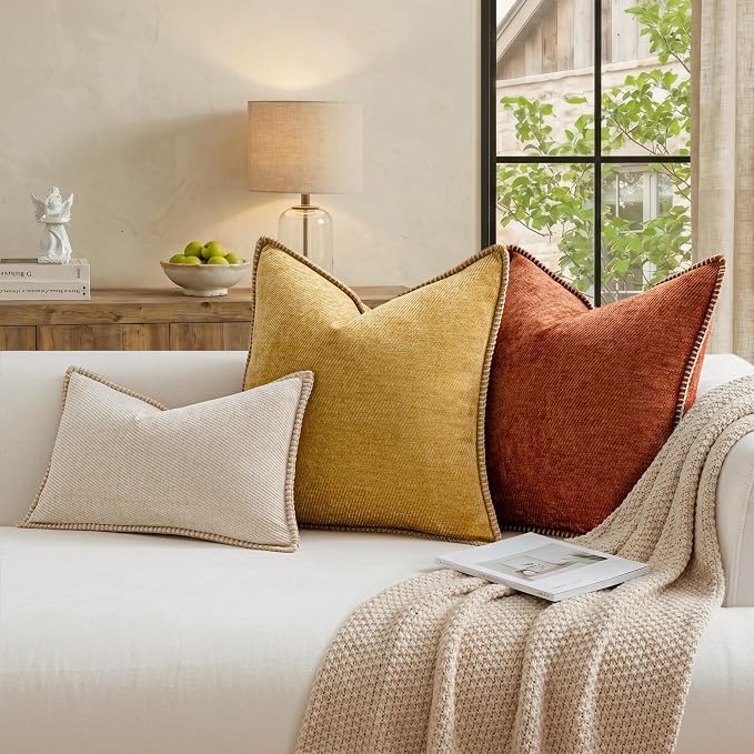 a moment Fall Decorative Throw Pillow Covers Pack of 2,18x18 Inch Crafted Border Rust