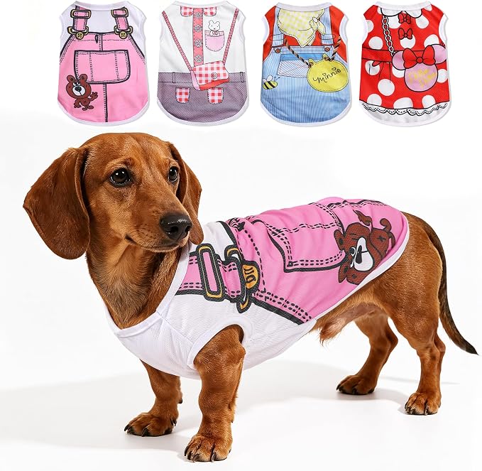 Dachshund Clothes Summer Mesh Dog Shirts for Medium Dogs : Cooling Dog Clothes with Cute Patterns, Size XL Fit for 18-24lb Dogs Poodle French Bulldog, 4 Pack Pet T-Shirts (Pink Set, XL)