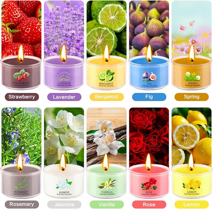 20 Pack Scented Candles, 1.6oz Mini Jar Holiday Gift Set with 10 Fragrances & Colors, Natural Soy Wax Aromatherapy Candles for Mother's Day, Home, Party Decor, Candle Gifts for Women, Her, Mom