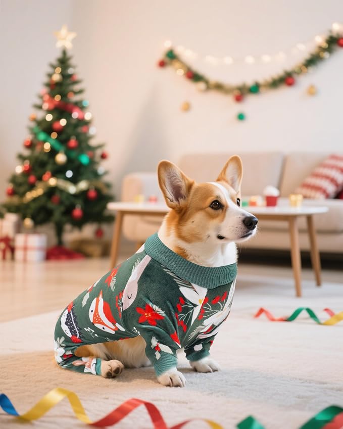 PET SHOW 4 Pack Christmas Fleece Dog Pajamas Warm for Large Dogs | Soft stretchy dogs onesies,boy girl pjs with sleeve,holiday jumpsuit costume for pets,XL